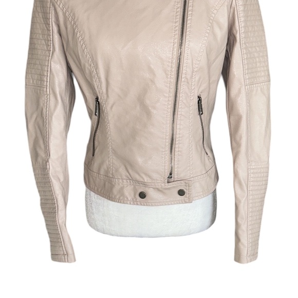 Coalition LA Mauve Blush Pink Vegan Leather Zip Sleeve Cropped Moto Jacket - S - Picture 4 of 10